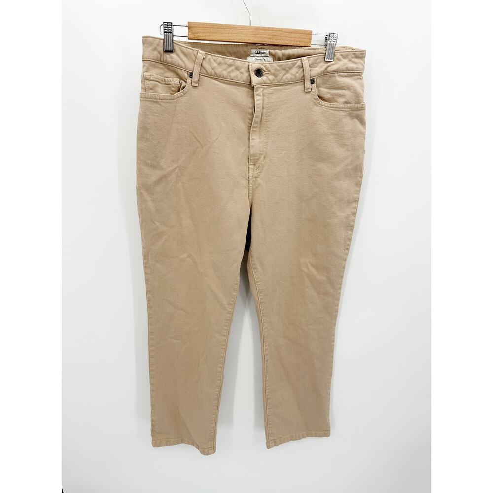 LL Bean Womens Classic Fit Pants‎ 16 Khaki Beige Cotton Straight Leg 506756
